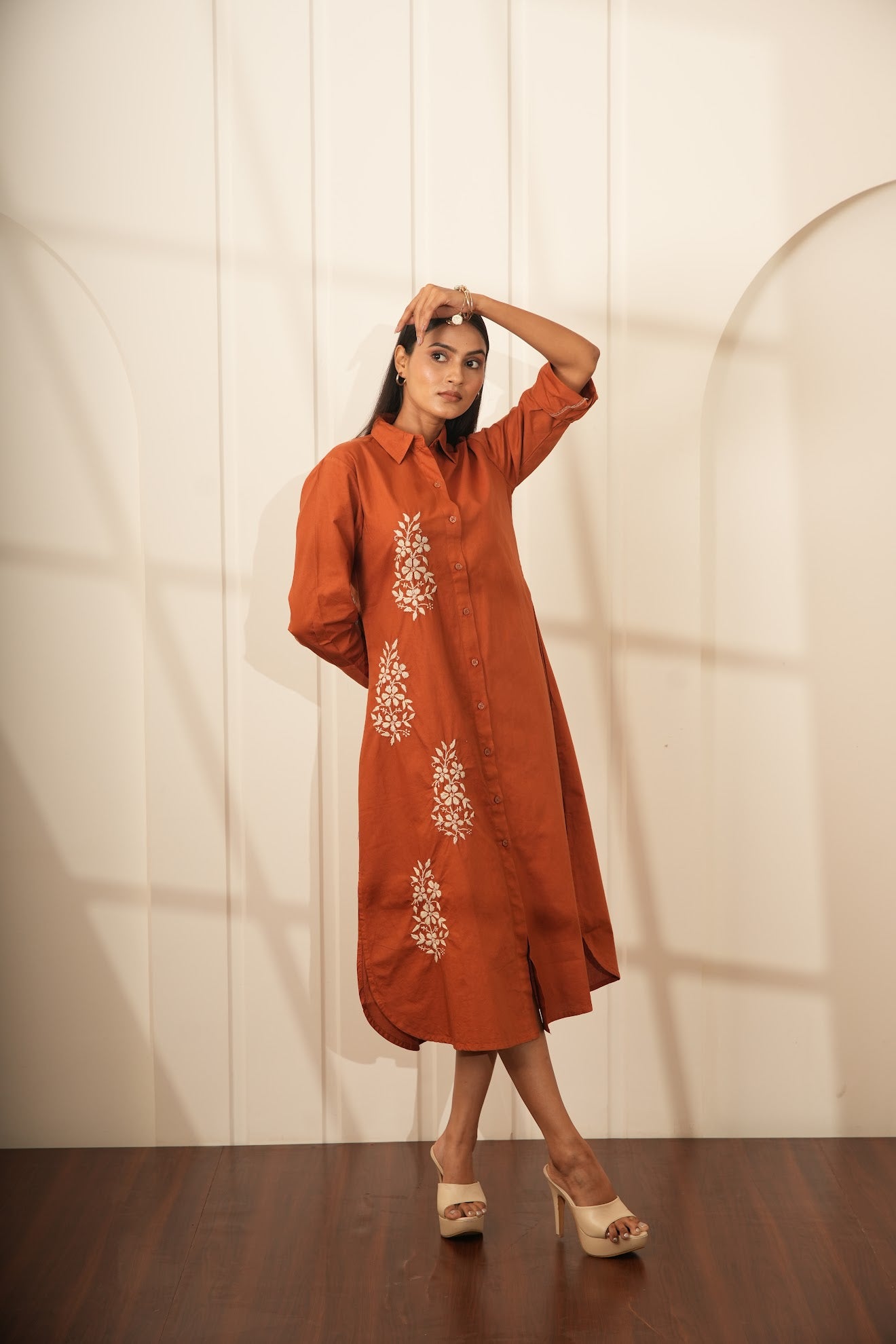 rust colored shirt dress Oversized Linen Shirt Dress - Long Bishop Sleeves Linen Shirtdress