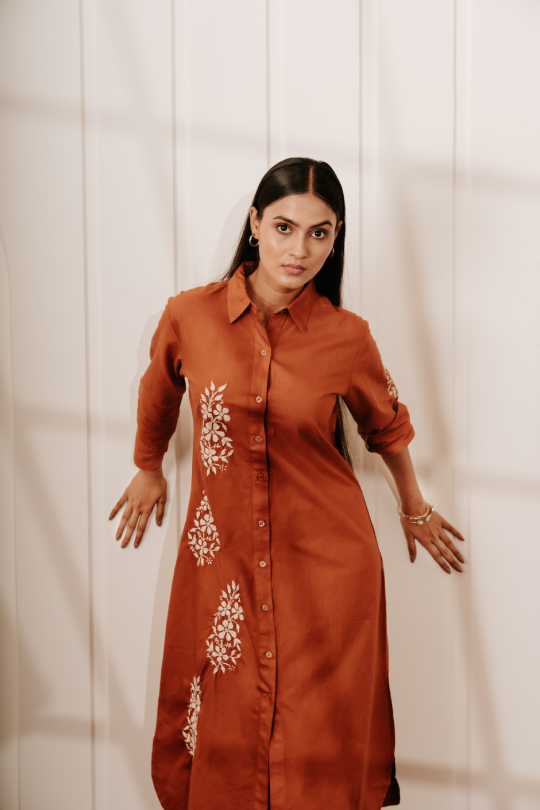 Brown Amber Rust Shirt Dress