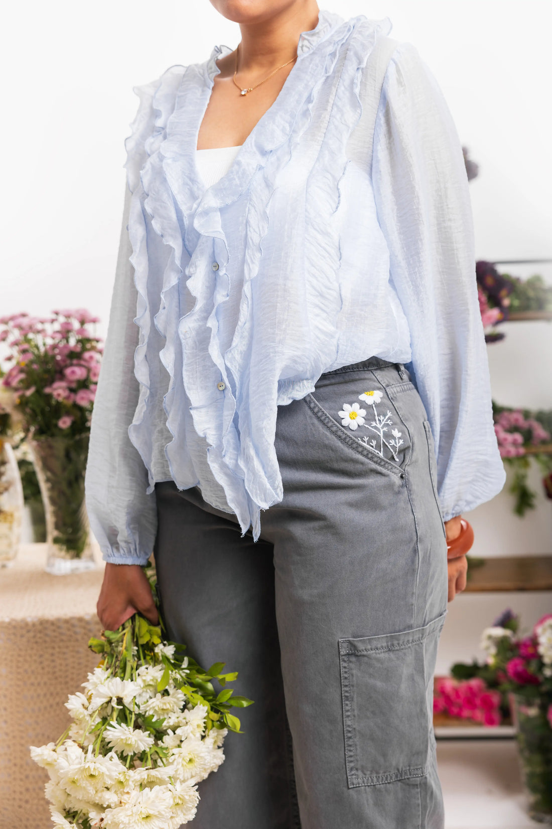 Grey Sunbloom Cargo Jeans