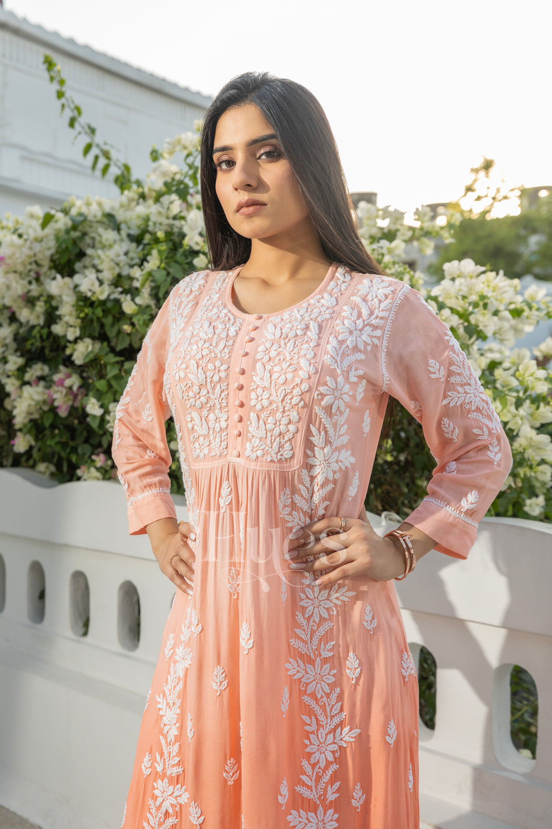 Peachy Potli Button A-Line Dress